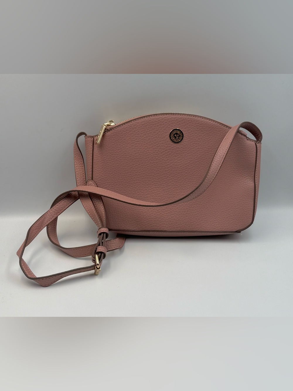 Anne Klein Dusty Pink Mauve Pebbled Leather Dome Crossbody Bag Gold-tone Accents